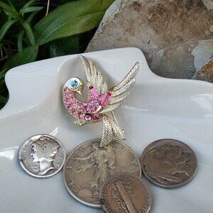 Lovely Lisner Rhinestone Bird Brooch